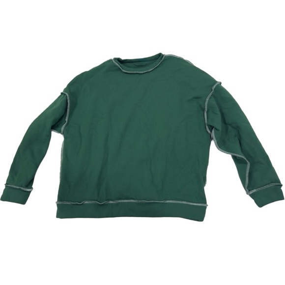 Green Sweatshirt Exposed Seam Crewneck Fleece Pullover (Size Medium) - Picture 2 of 5